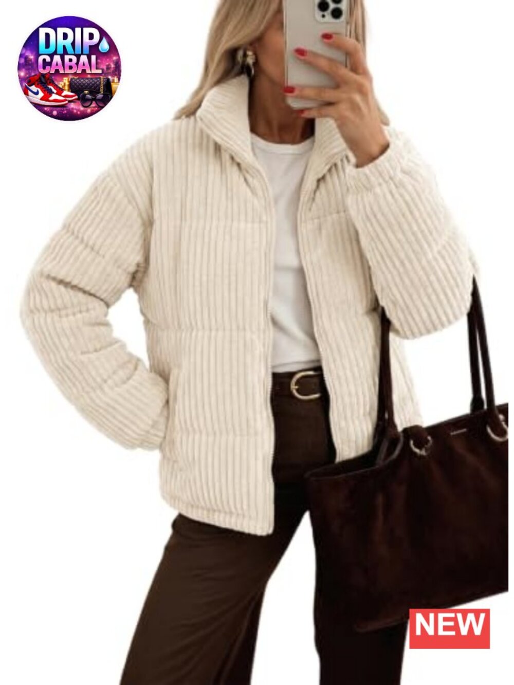 Dokotoo Women's Cropped Corduroy Quilted Zip-Up Jacket